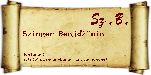 Szinger Benjámin névjegykártya